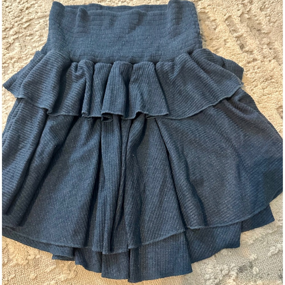 OHSOR Ribbed‎ Ruffle Mini Skirt Women's Small Blue Knit Tiered Cute Casual